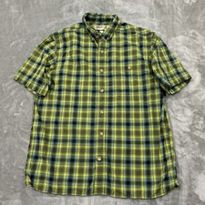 Duluth Shirt Mens Medium Green Blue Plaid Short Sleeve Button Down Relaxed Fit