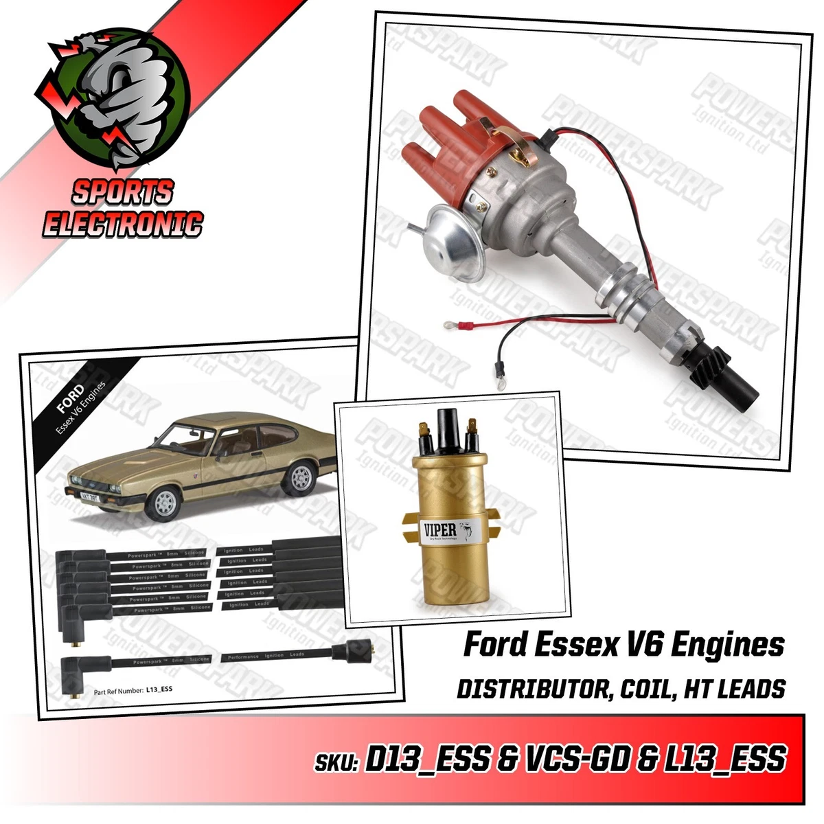 Ford Essex V6 Electronic Distributor with Gold Sports Viper Coil  