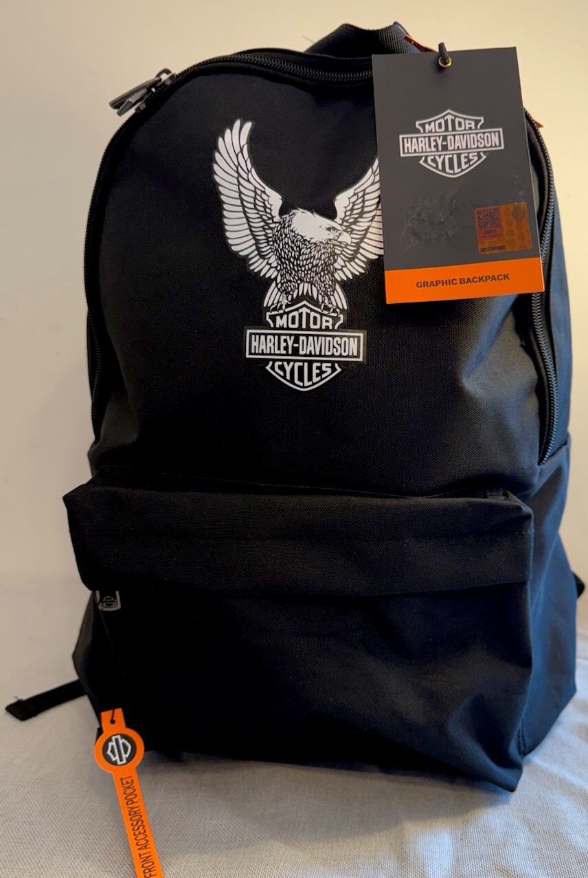 Harley Davidson Black Backpack Bookbag Bag NWT Helmet Motorcycle Eagle