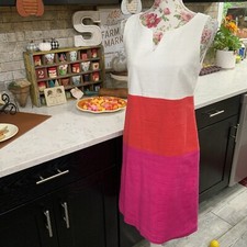 Talbots Sz 2 Sheath Dress Textured Color Block White Orange Pink Classic Career