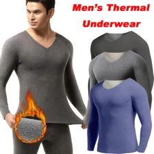 Men's V-Neck Thermal Underwear Ultra Soft Long Johns Fleece Lined Base Layer Set