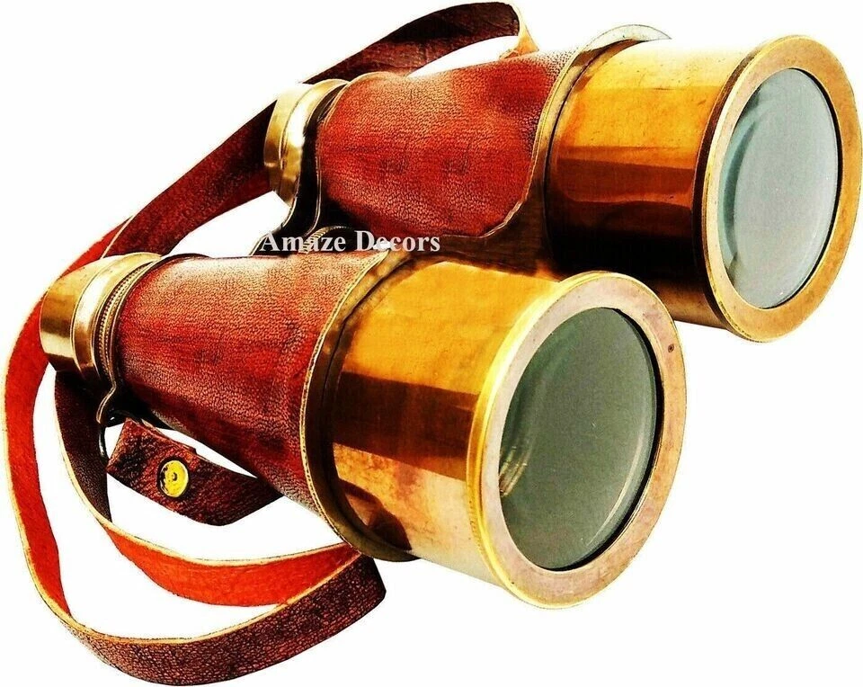Telescopio de colección de cuero antiguo náutico acabado binocular de latón regalo marítimo Foto 3 de 3