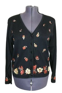 black cardigan with flowers