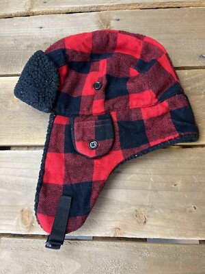 Womens Plaid Red Black Trapper Hat Cap Winter Warmth