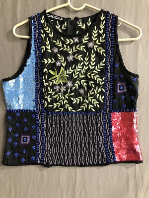 L'POGEE WORLD OVER ~  Fully Beaded & Sequins  Embroidered Full Zip Vest XL