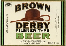 GRACE BROS BREWING BROWN DERBY BEER T SHIRT SANTA ROSA CA SMALL-XXXLARGE (F)