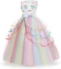 White/Rainbow Unicorn Girl Dresses Party Princess Flower Costume 13-14 Years