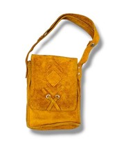 Vintage 70s 60s Purse Bag Leather Suede Adjustable Strap 10" x 7" Vinyl Interior