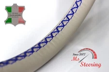 FUR GENESIS G80 19-19 CREAM LEATHER STEERING WHEEL COVER, EDGE BLUE 2 STIT