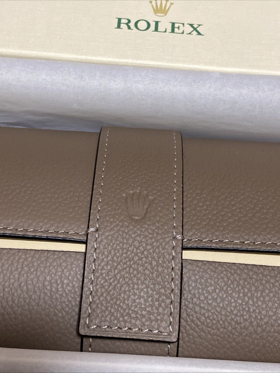 Authentic Official Rolex 3 Watch Saddle Brown Leather Travel Case