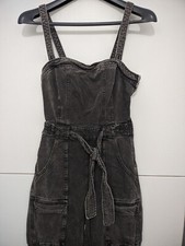 Free People Jumpsuit Womens XS BLK Go West Utility Tie Waist Strappy Cutoff Fade