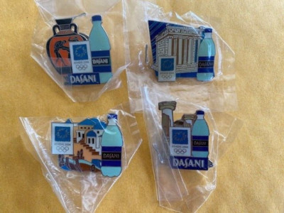 ATHENS OLYMPICS 4 PINS DASANI WATER COCA COLA SPONSOR GREEK ICONS NEW