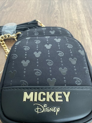 Disney Mickey Mouse Tasche Crossbody Portemonnaie Neu Schwarz Gold Geschenk - Bild 4 von 5
