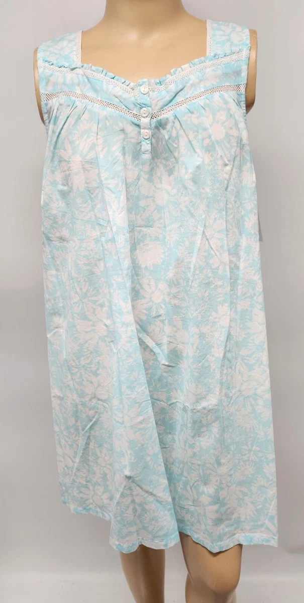 NWT Womens 100 Cotton Sleeveless Nightgown Aqua Floral Croft Barrow