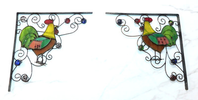Stained Glass Vintage Rooster Door Window Corner Framers Chicken Farm Metal 11''