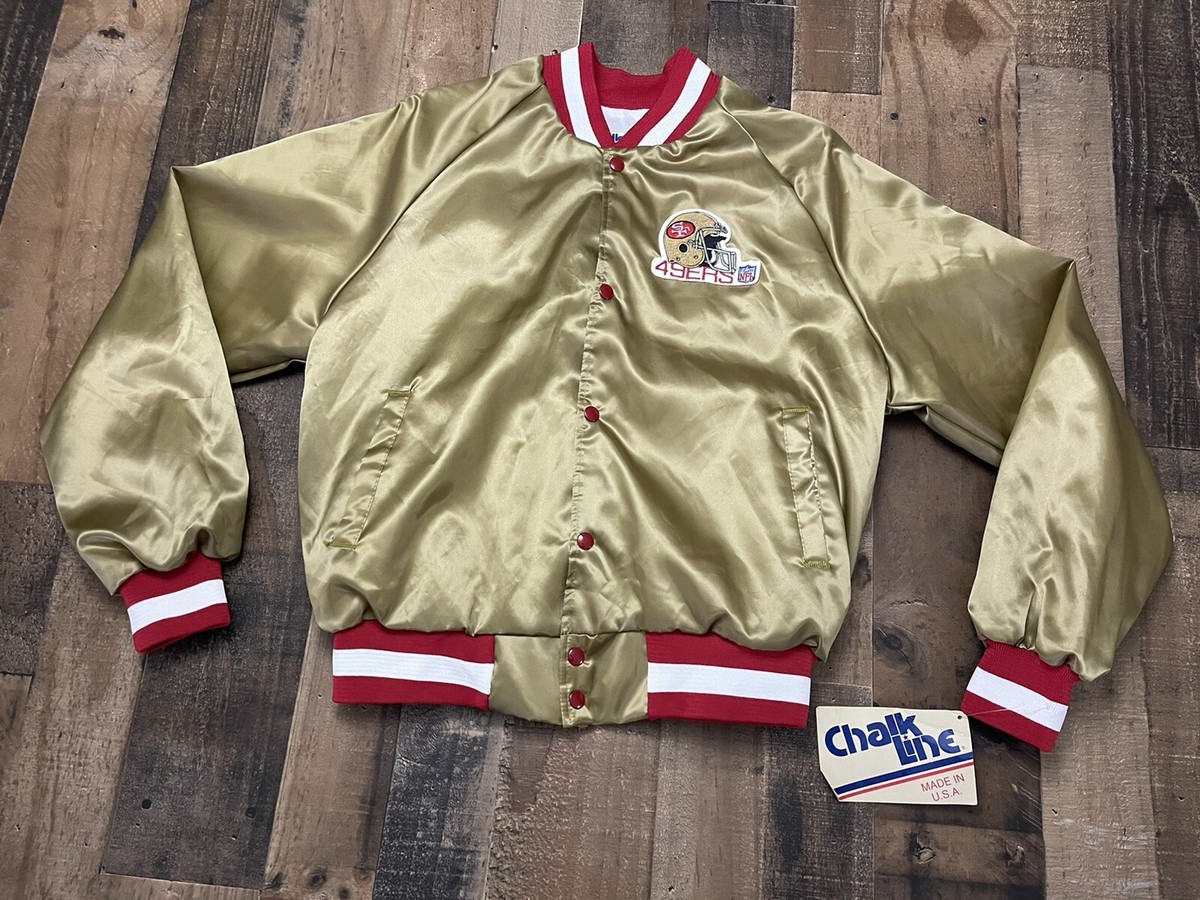 【状態良】Chalk Line NFL 49ers スタジャン USA made NEW Vintage Chalk Line Gold San Francisco 49ers Satin Jacket