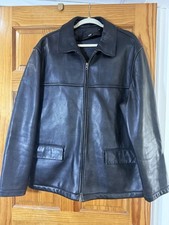 Vintage J. Crew Men's Black Leather Zipper Fleece Lined Car Coat Jacket Size XL