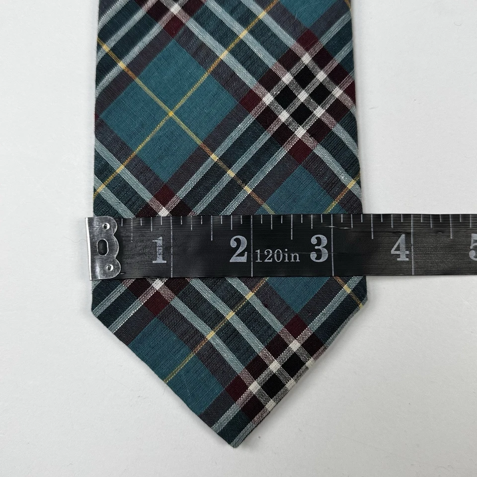 Corbata vintage Robert Talbott Nordstrom cosida a mano a cuadros verde azulado borgoña amarillo preppy Foto 4 de 4