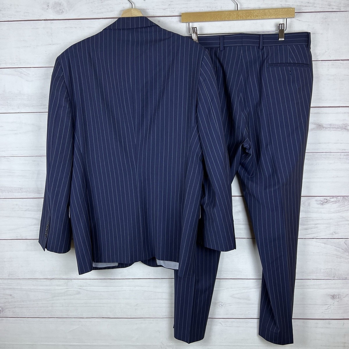 Brooks Brothers REGENT 羊毛50% /麻(リネン) 50% Brooks Brothers Explorer Regent Fit 43R 36x32 Pinstripe Navy Wool