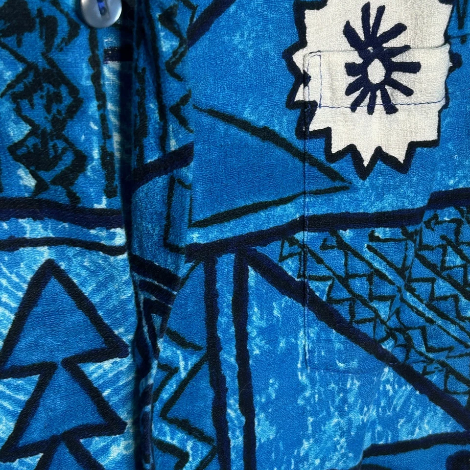 Camisa Hawaiana Waltah Clarke Azul Corteza Estampado Tapa De Colección Tropical  Foto 3 de 4