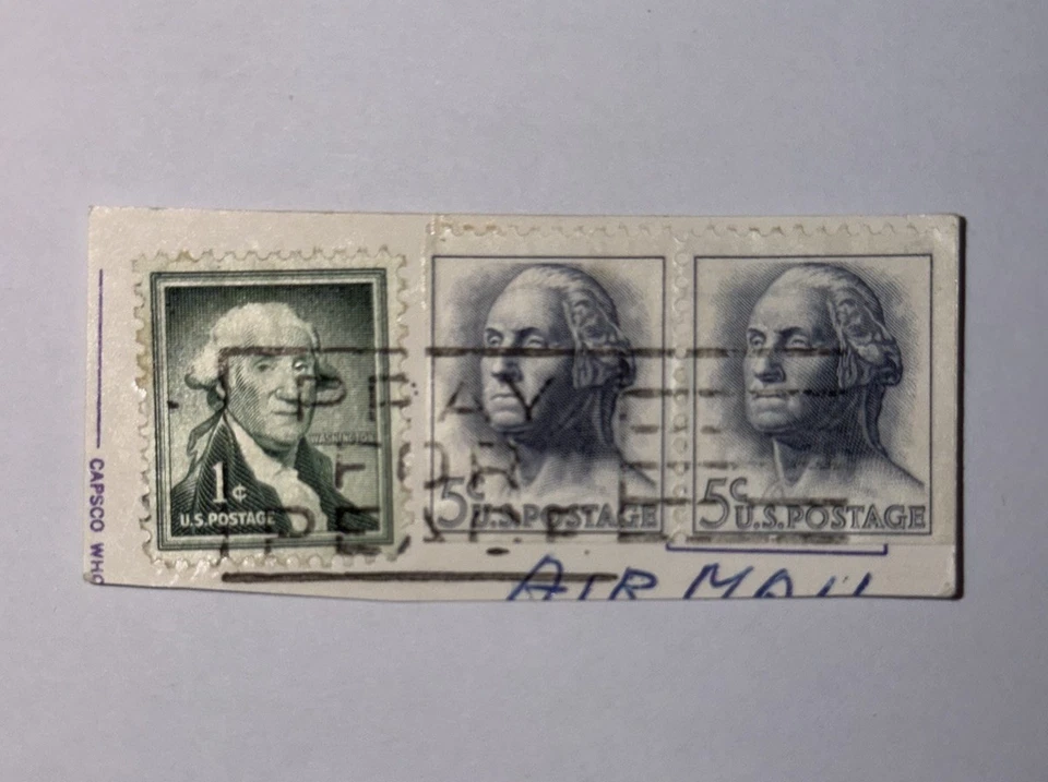 Vintage USA George Washington Stamp Strip On Original Cover Piece Air Mail Used - Bild 1 von 2