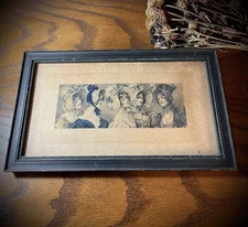 Antique black wood frame with Victorian ladies art