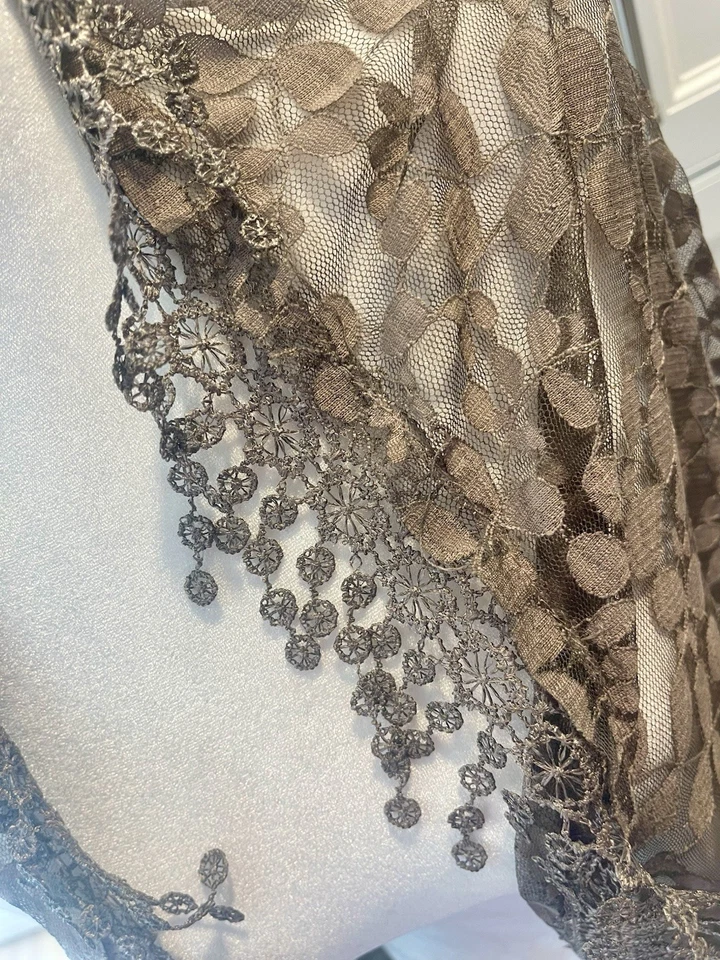 Cachecol de confete de renda vitoriano pendurado xale feminino marrom acastanhado tamanho 1 - Imagem 3 de 4