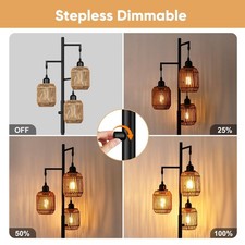 ROTTOGOON Dimmbare Boho Stehlampe - 3 Leuchten Landhaus Rattan Stehlampe für...