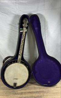 Banner Blue Vintage 4 String Tenor Banjo Pearloid Fretboard with Case