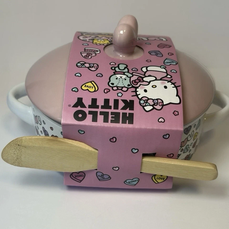 Hello Kitty Brie Baker Set mit Deckel & Holz Honig Dipper Neuheit Geschenk Sanrio Zrike