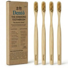 Boar Bristle  Bamboo Toothbrush 4-Pack - Premium Boar Bristles - Fully Bio...