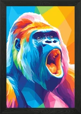 Colorful Gorilla Roar Pop Art Framed Wall Art Poster Canvas Print Picture