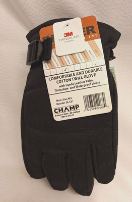 BRONER 3M Thinsulate Winter Gloves Black Sz M/L Suede Leather Palm Water Proof