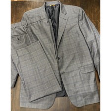 44-46r Hickey Freeman Loro Piana Grey plaid Current Men's Suit 38 X 29 Nice