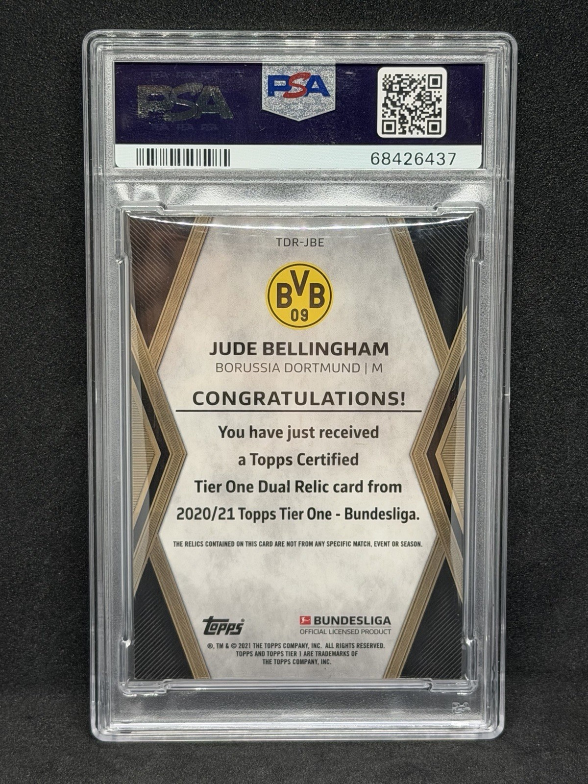 2020-21 Topps Tier One Bundesliga Jude Bellingham RC /25 Rookie Dual Patch PSA 8 view 2