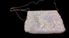 Carla Marchi White Beaded Evening Handbag Clutch Bag Purse With Shoulder Chain