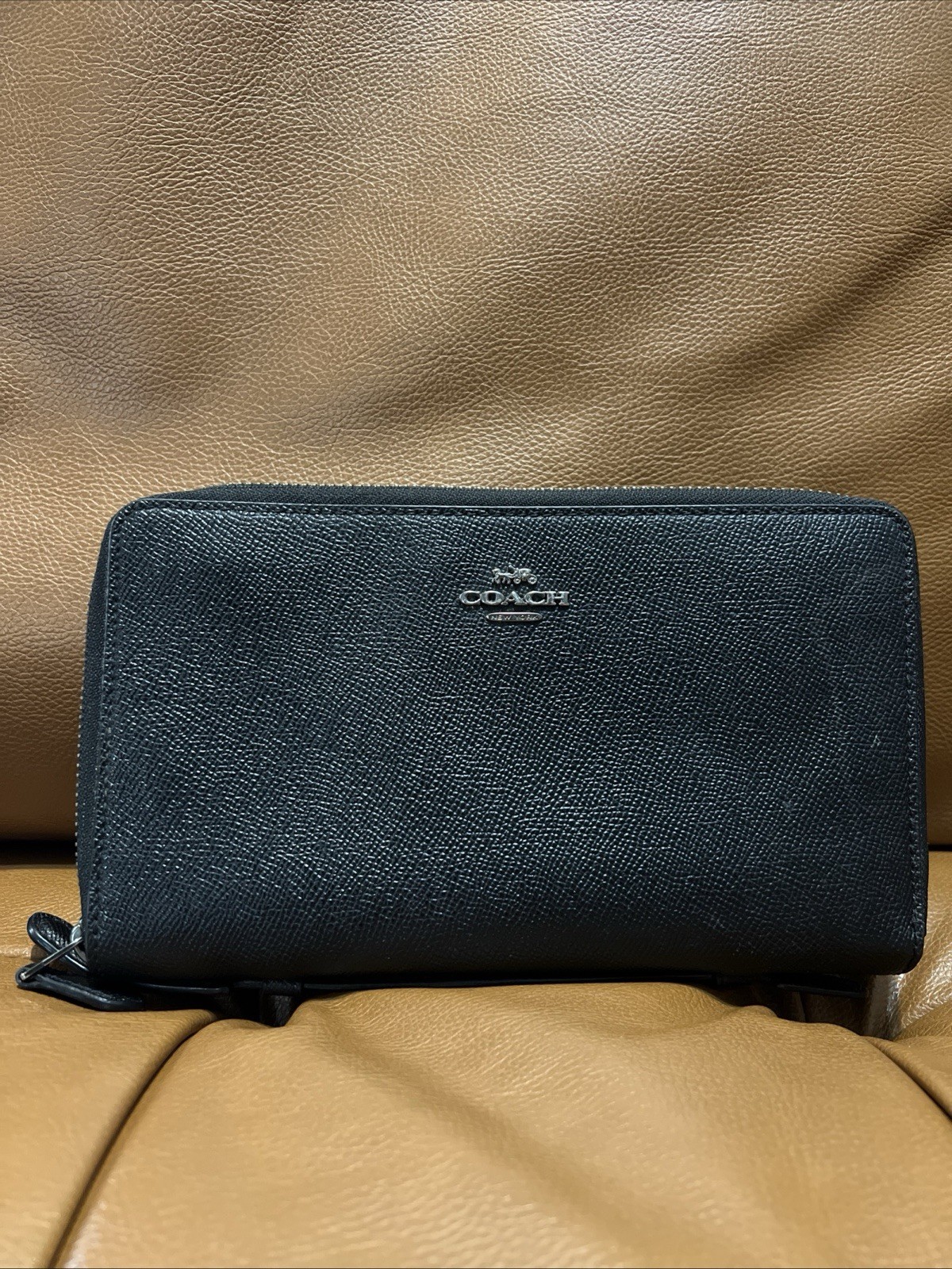 Coach Long Zip-Around Wallet in Black Pebbled Leather