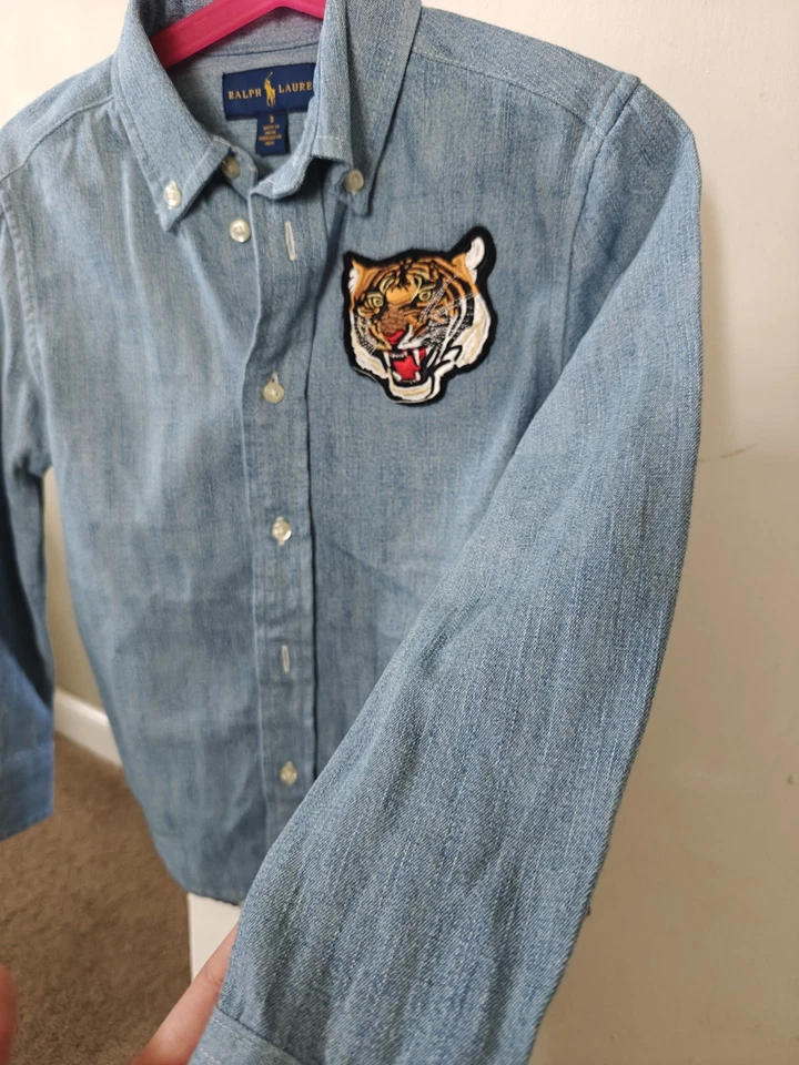 Ralph Lauren Shirt Youth Boys 5 Polo Tiger Patch Denim Jean Long Sleeve Button - Image 4 of 4