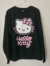 Hello Kitty Black Crew Sweatshirt Women's Large Pullover Cotton/Polyester