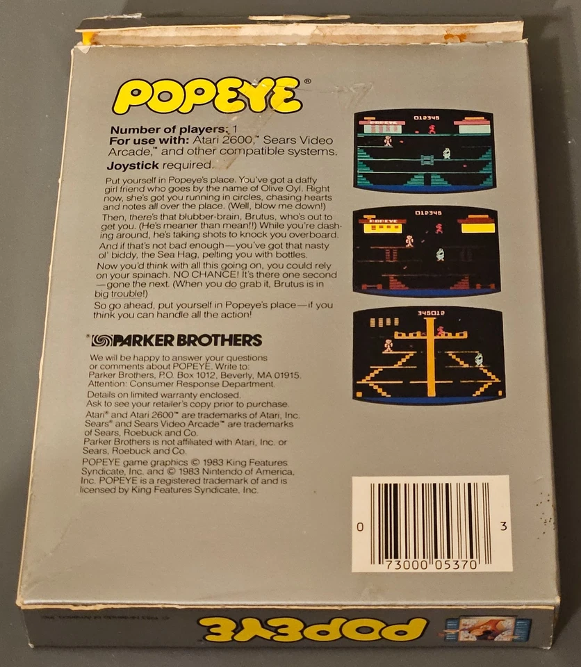 Atari 2600 Popeye CIB Complete Parker Bros Retro VTG - Image 4 of 4
