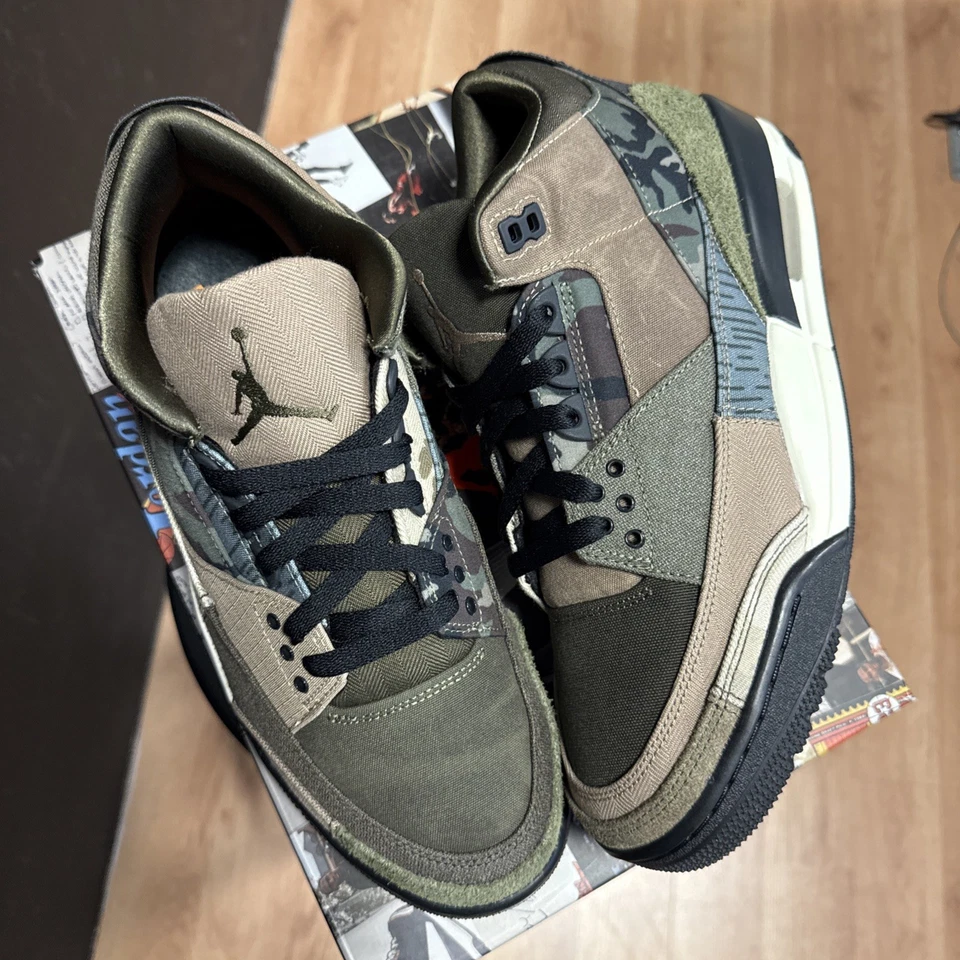 Jordan 3 Retro Patchwork Camo 2021 Men’s Size 9 PREOWNED VNDS DO1830-200 - Image 2 of 4