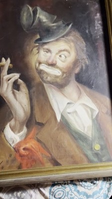 Clown Smoking A Cigar. Hand Painted Looks Like Red Skelton , By Don Barclay,
