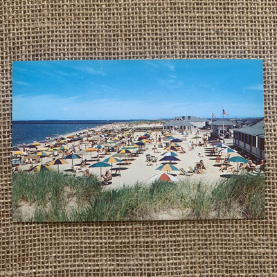Nantucket Massachucetts MA Bathing Beach Umbrellas Huts People Unposted Postcard