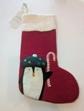 WEST ELM PB KIDS FELTED WOOL CHRISTMAS STOCKING - PENGUIN WITH CANDY CANE