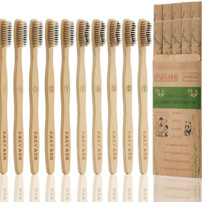 #ad #ad Bamboo Toothbrushes 10 Pack Biodegradable Soft Medium Charcoal Bristles $10.49