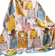 Adorable Kitty Cat Blanket for Kids, Soft 100 Cotton, 80x90 in