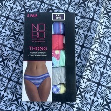 No Boundaries 5-Pair Women's Thong Underwear Cotton Stretch Panties Sz. 2XL 