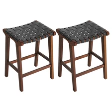 24 Inch Height Bar Stools, Faux Leather Woven Strips Counter Stools Backless ...