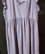 Women's Lavender Eyelet Ruffle Sleeve V-Neck A-Line Dress