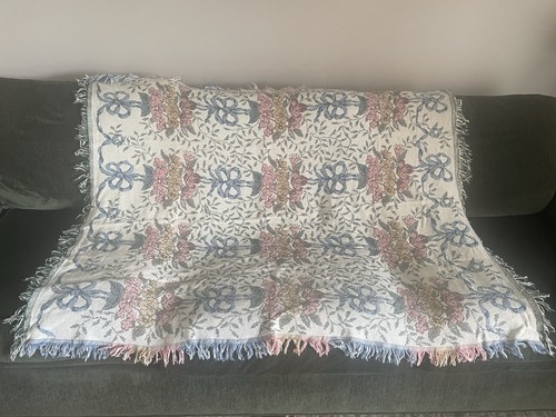 Cottage Core Tapestry Throw Blanket 55x43” knit woven floral Granny Vintage Thin - Picture 3 of 10